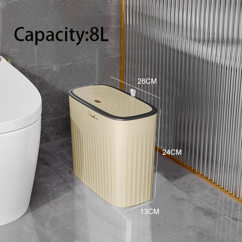 Narrow Shape Press Ring Trash Can with Lid for Bathroom Gap, Highlighting the Features of Garbage Classification
