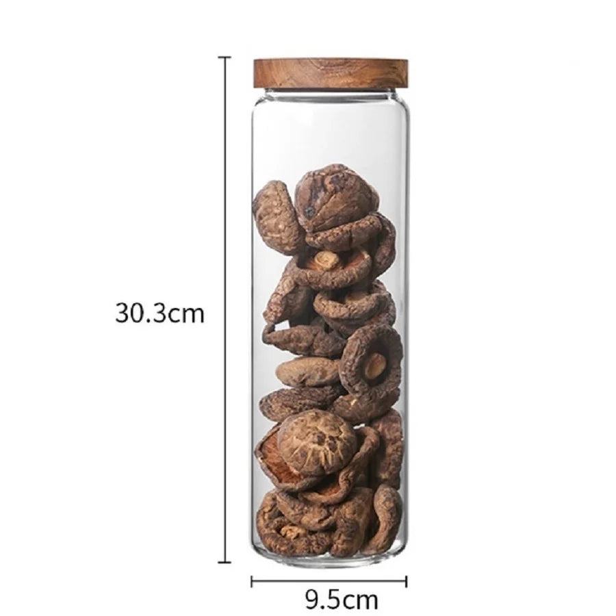 1 PC Small Glass Storage Jars with Airtight Lids,  coffee container with Wooden Lid, Glass Pantry Canister for Beans, Rice,Sugar