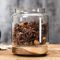 1 PC Small Glass Storage Jars with Airtight Lids,  coffee container with Wooden Lid, Glass Pantry Canister for Beans, Rice,Sugar