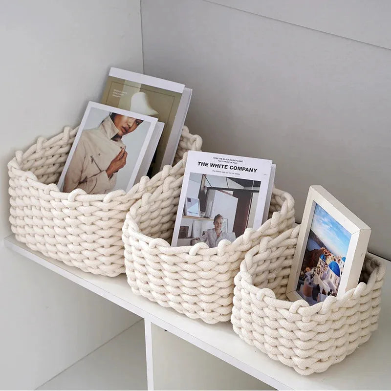 Handmade Cotton Rope Storage Sundries Clothing Cosmetic Organizer Book Toy Desktop Storages Nordic Style Home Decor