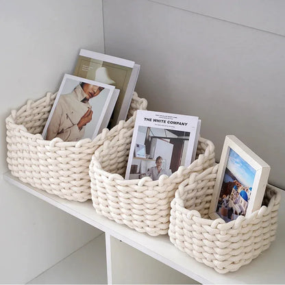 Handmade Cotton Rope Storage Sundries Clothing Cosmetic Organizer Book Toy Desktop Storages Nordic Style Home Decor