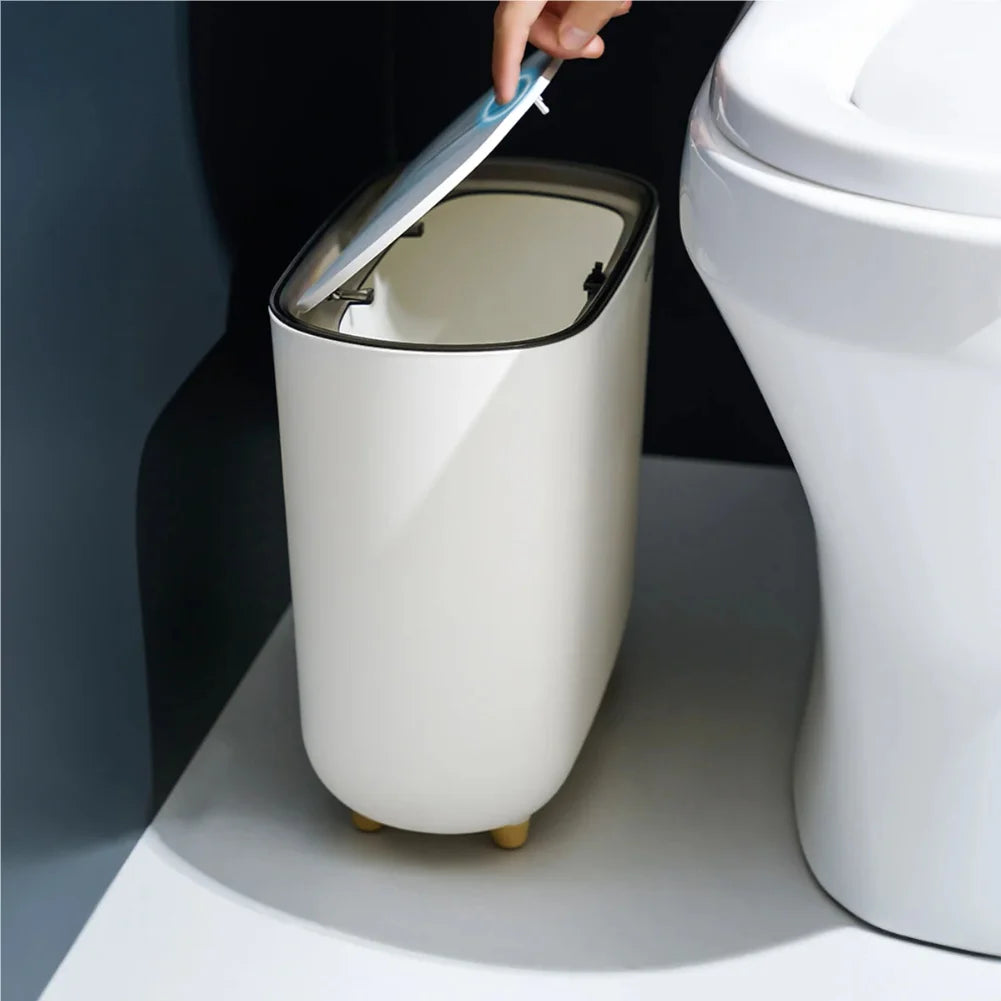 Narrow Shape Press Ring Trash Can with Lid for Bathroom Gap, Highlighting the Features of Garbage Classification