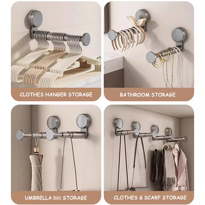 AOBT Hanger Storage Rack No-Drill Suction Cup Installation,Folding Rack Retractable Adjustable Length Home Use Hanger,Container