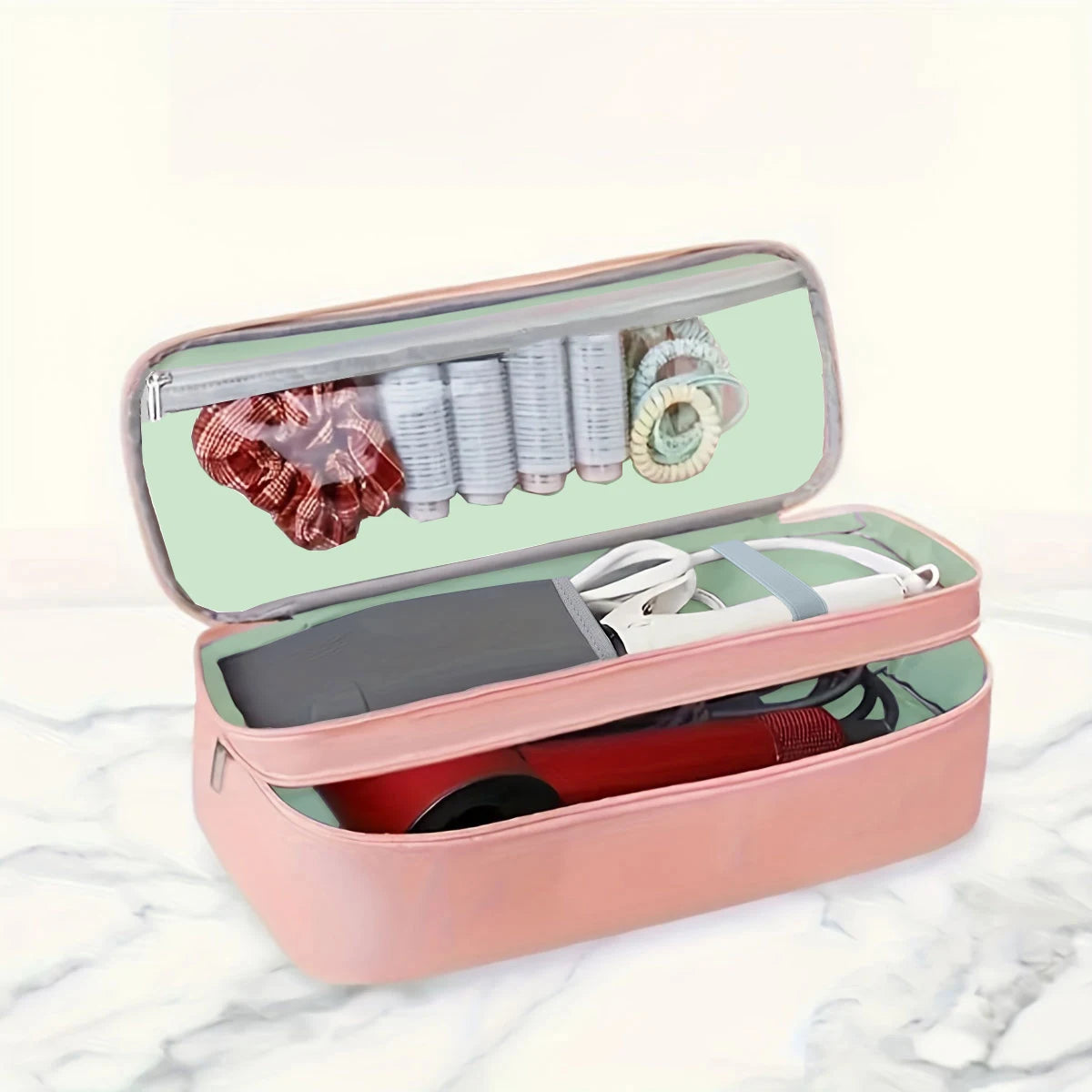 Pink lady portable large-capacity hair dryer curling iron double-layer storage bag, one set