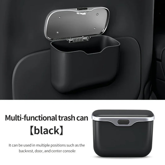 Multifunctional Car Trash Can with Lid Button, Hanging Storage Bin for Wet and Dry Use, Auto Interior Accessories, Organizer Box