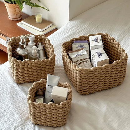 Handmade Cotton Rope Storage Sundries Clothing Cosmetic Organizer Book Toy Desktop Storages Nordic Style Home Decor