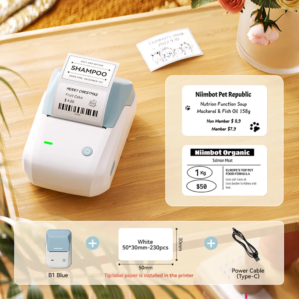 Niimbot B1/B1 PRO Thermal Label Printer Wireless Self-adhesive Bluetooth Inkless Label Maker for Business Price-Tag Sticker