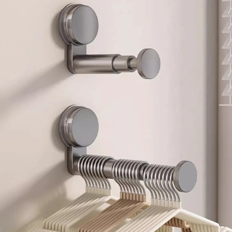 AOBT Hanger Storage Rack No-Drill Suction Cup Installation,Folding Rack Retractable Adjustable Length Home Use Hanger,Container