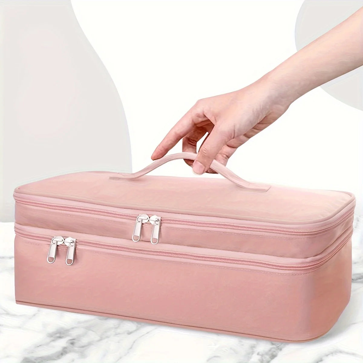 Pink lady portable large-capacity hair dryer curling iron double-layer storage bag, one set