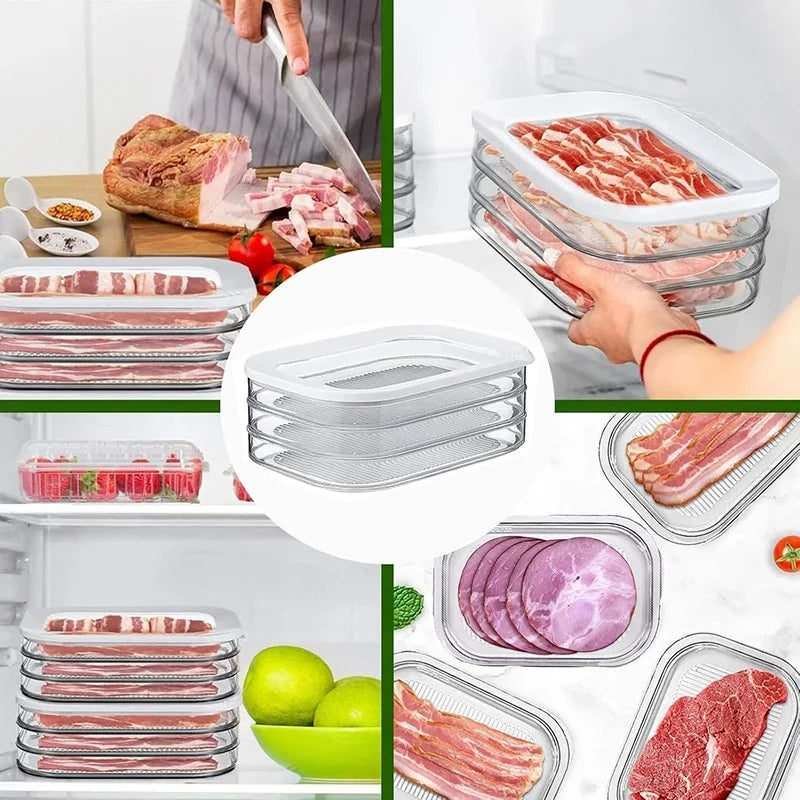 Stackable Meat Container for Fridge Clear Lid Deli Cold Cuts Storage