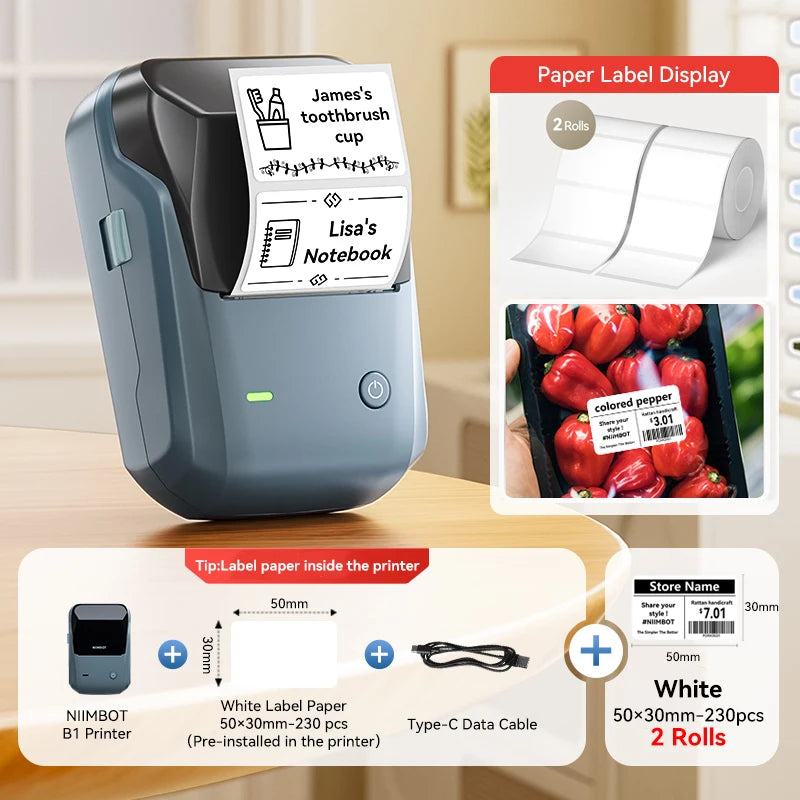 Niimbot B1/B1 PRO Thermal Label Printer Wireless Self-adhesive Bluetooth Inkless Label Maker for Business Price-Tag Sticker