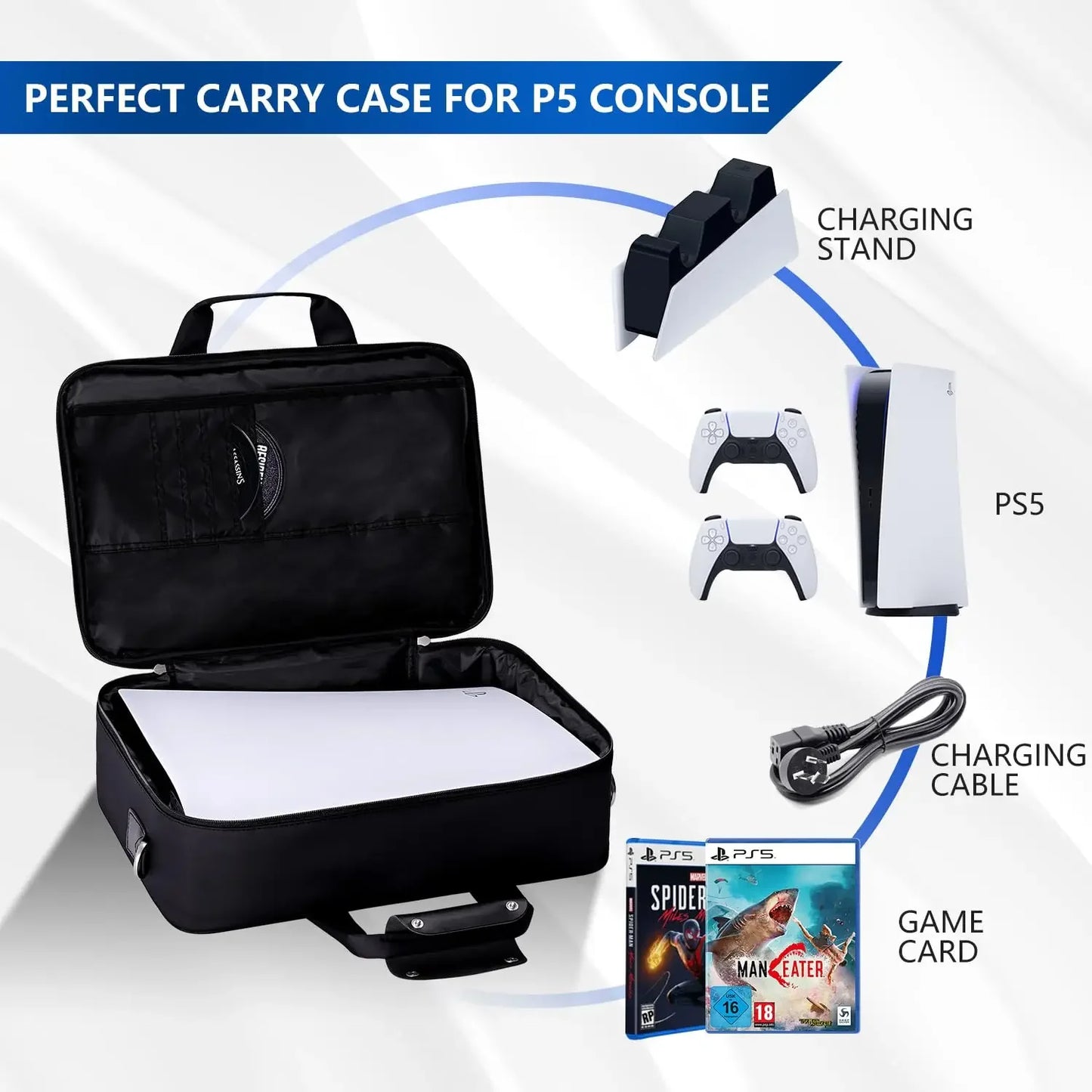 For PS5 Protective Case Bag For PS5 Travel Case  for PS5 Disc/Digital Edition Console, Controllers, Game Cards, Headset