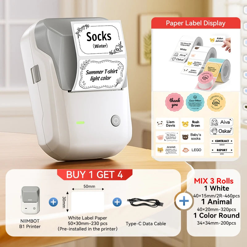 Niimbot B1/B1 PRO Thermal Label Printer Wireless Self-adhesive Bluetooth Inkless Label Maker for Business Price-Tag Sticker