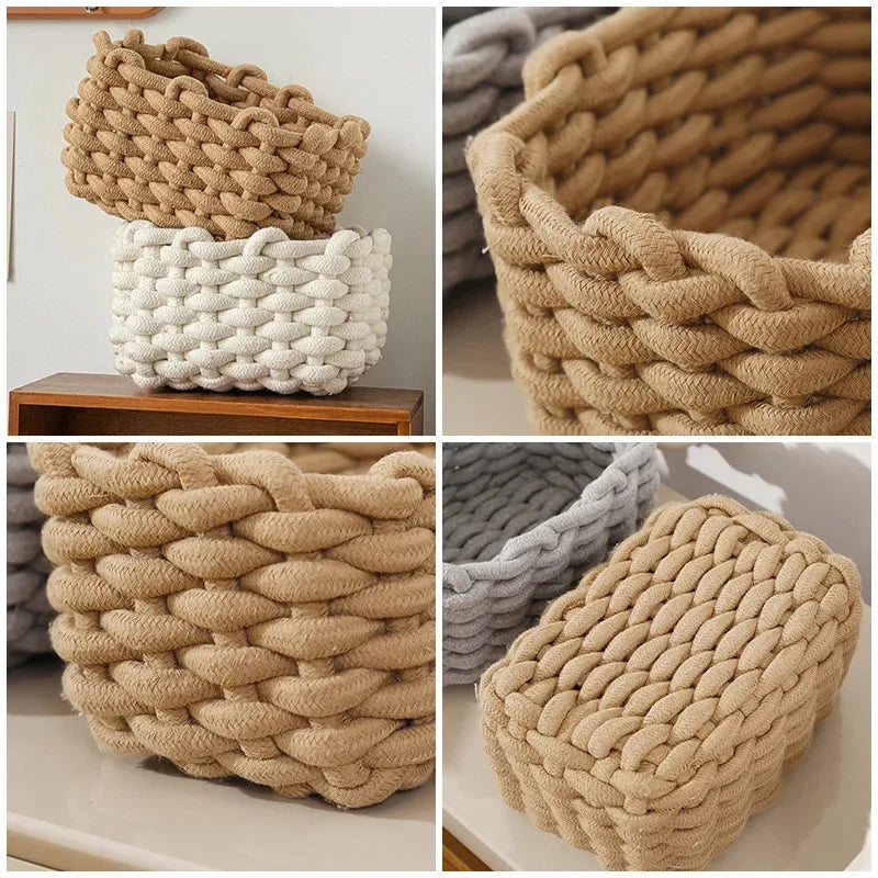 Handmade Cotton Rope Storage Sundries Clothing Cosmetic Organizer Book Toy Desktop Storages Nordic Style Home Decor