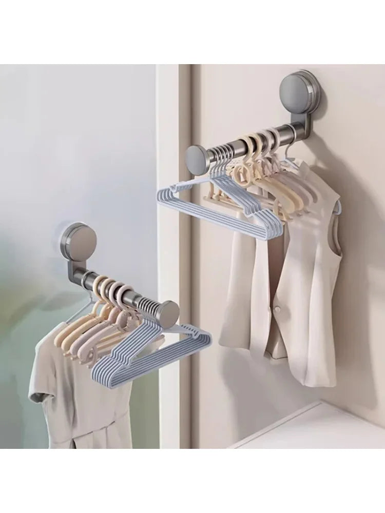 AOBT Hanger Storage Rack No-Drill Suction Cup Installation,Folding Rack Retractable Adjustable Length Home Use Hanger,Container