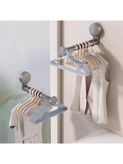 AOBT Hanger Storage Rack No-Drill Suction Cup Installation,Folding Rack Retractable Adjustable Length Home Use Hanger,Container